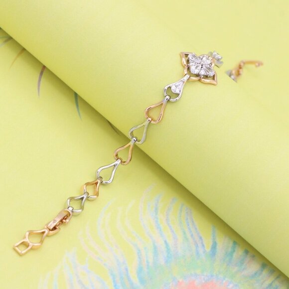 "Elegant Rose Gold & Silver Floral Bracelet with Heart Link Design, XPBL0844 - Picture 2 of 12